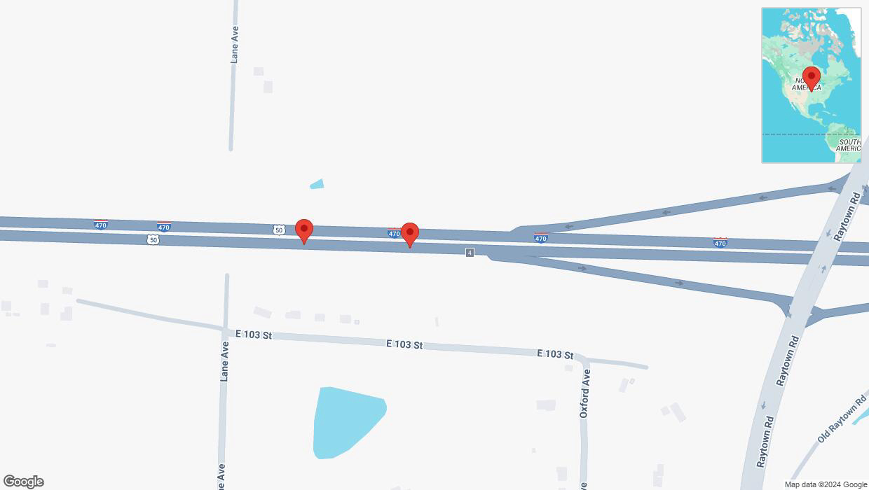 A detailed map that shows the affected road due to 'Broken down vehicle on eastbound I-470 in Kansas City' on December 23rd at 11:08 p.m.