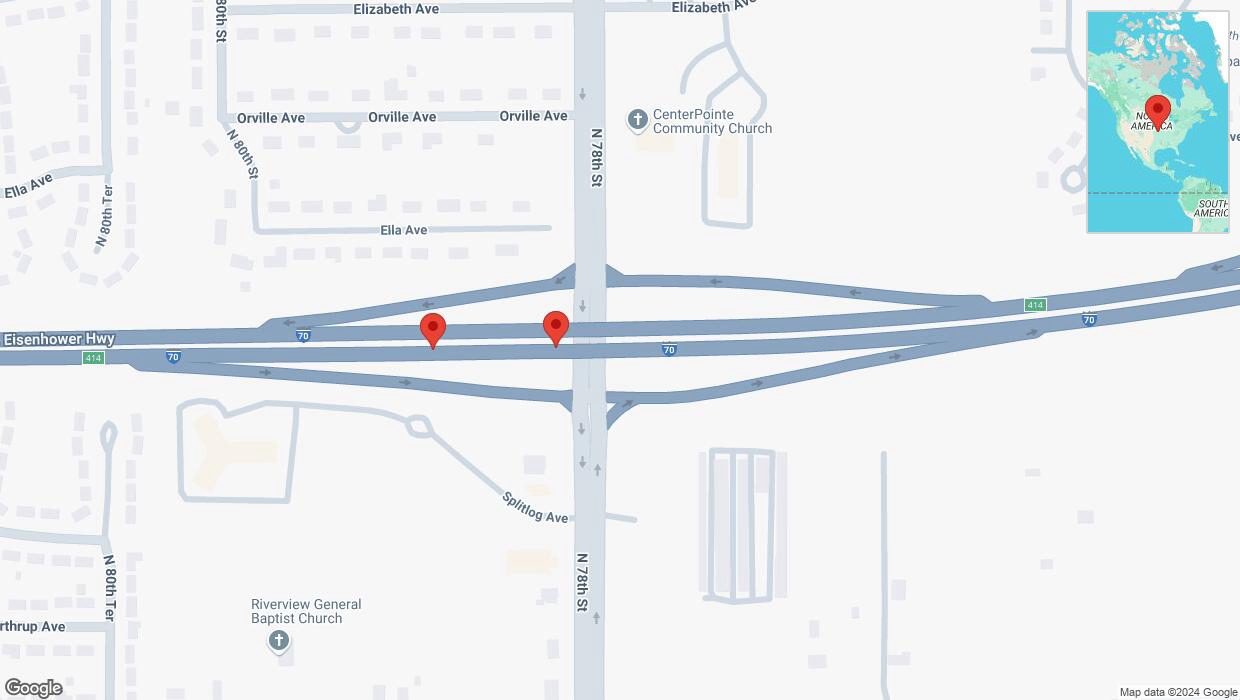 A detailed map that shows the affected road due to 'Broken down vehicle on eastbound I-70 in Kansas City' on December 24th at 3:39 p.m.