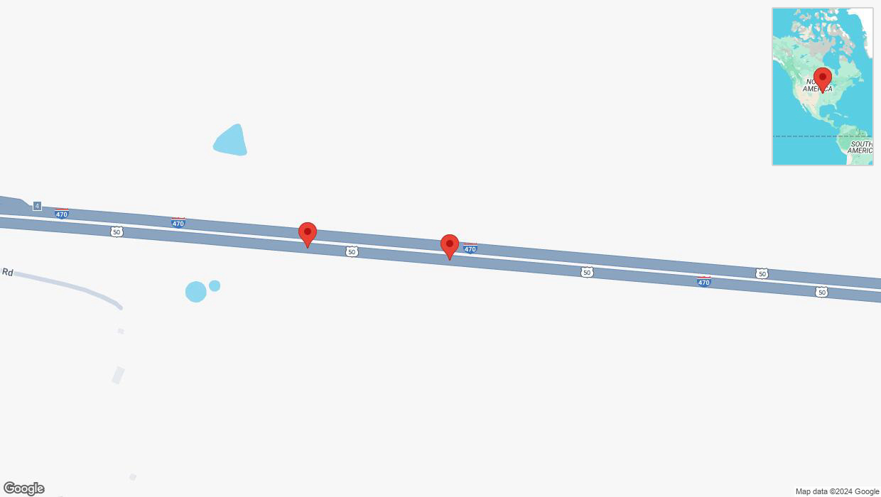 A detailed map that shows the affected road due to 'Broken down vehicle on eastbound I-470 in Kansas City' on December 24th at 4:59 p.m.