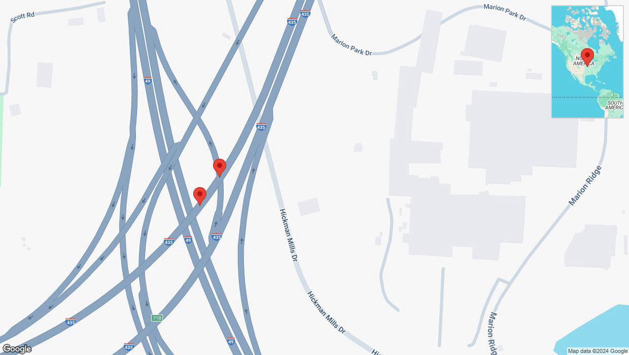 A detailed map that shows the affected road due to 'Broken down vehicle on southbound I-435 in Kansas City' on December 25th at 1:34 p.m.
