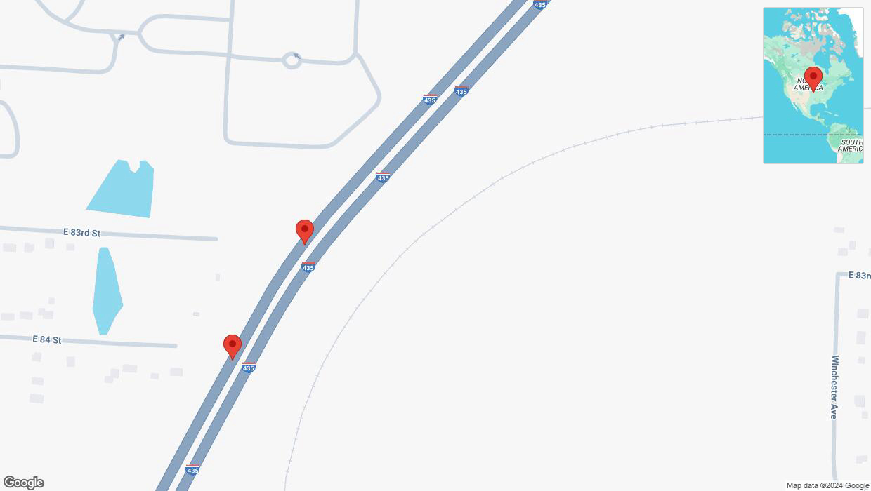 A detailed map that shows the affected road due to 'Broken down vehicle on southbound I-435 in Kansas City' on December 26th at 5:20 p.m.