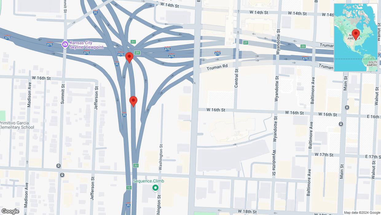 A detailed map that shows the affected road due to 'Warning in Kansas City: Crash reported on northbound I-35' on December 26th at 5:15 p.m.