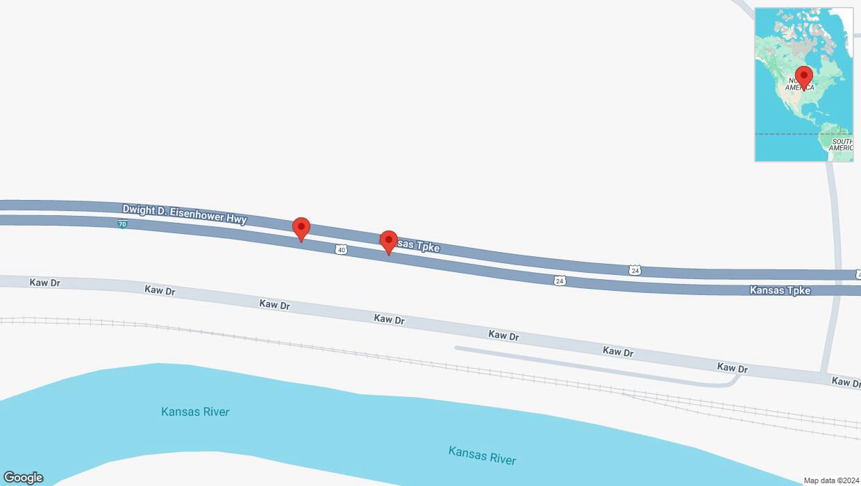 A detailed map that shows the affected road due to 'Broken down vehicle on eastbound I-70 in Kansas City' on December 28th at 12:38 p.m.