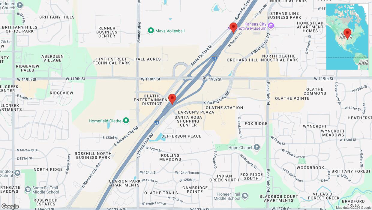 A detailed map that shows the affected road due to 'Traffic alert issued due to heavy rain conditions on eastbound I-35 in Olathe' on December 27th at 12:07 p.m.
