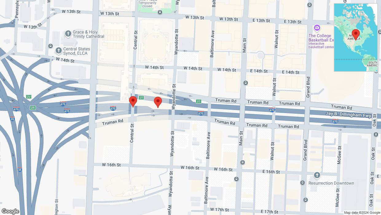 A detailed map that shows the affected road due to 'Broken down vehicle on eastbound I-670 in Kansas City' on December 27th at 2:16 p.m.