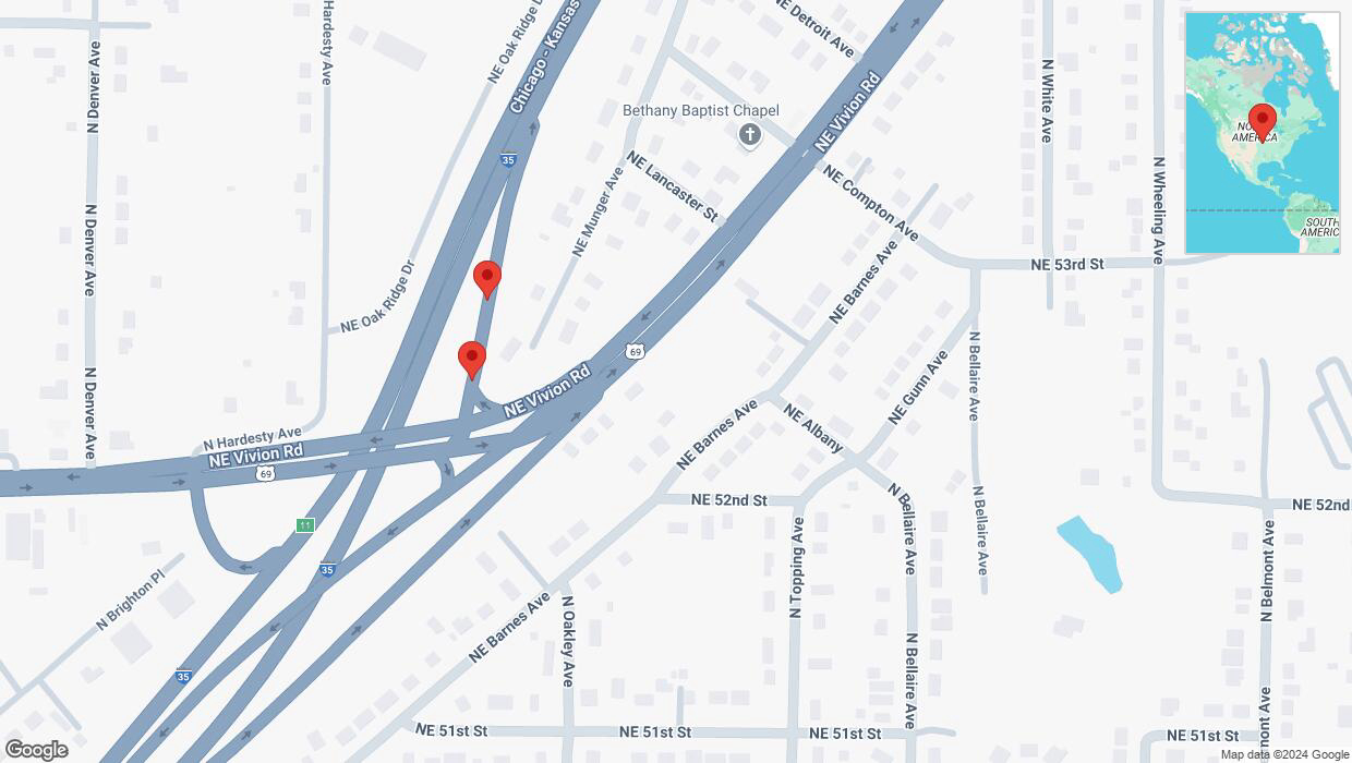 A detailed map that shows the affected road due to 'Warning: Crash on Northeast Munger Avenue in Kansas City' on December 27th at 8:42 p.m.