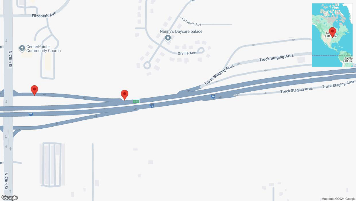 A detailed map that shows the affected road due to 'Broken down vehicle on North 75th Street in Kansas City' on December 28th at 12:32 p.m.