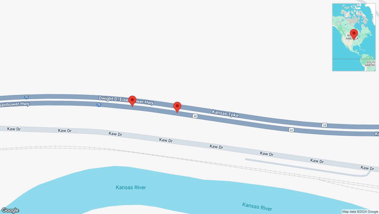 A detailed map that shows the affected road due to 'Crash reported on eastbound I-70 in Kansas City' on December 28th at 1:20 p.m.