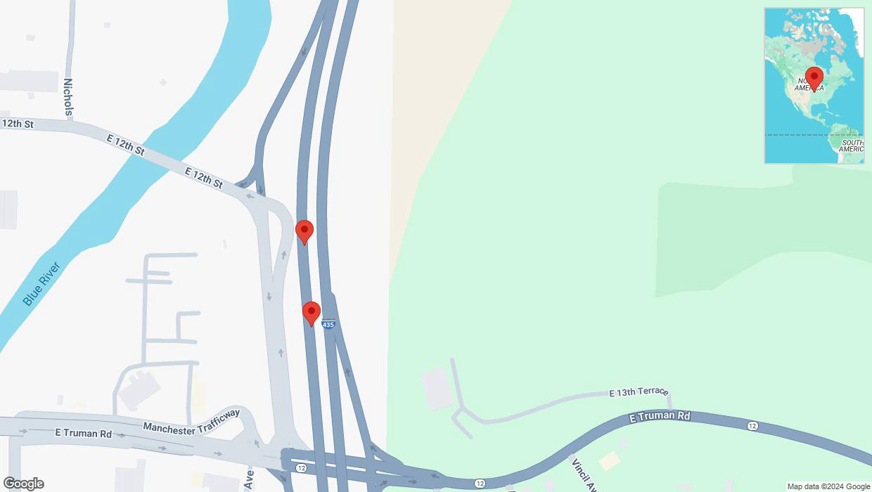 A detailed map that shows the affected road due to 'Broken down vehicle on southbound I-435 in Kansas City' on December 29th at 2:48 p.m.