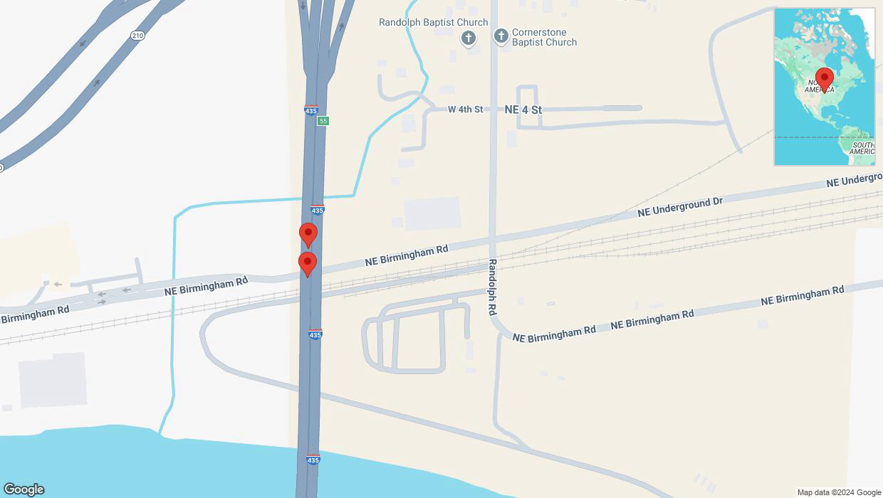 A detailed map that shows the affected road due to 'Broken down vehicle on southbound I-435 in Randolph' on December 29th at 7:05 p.m.