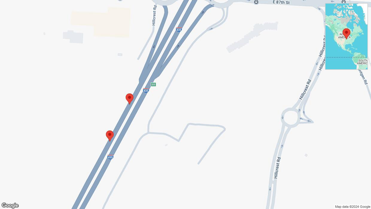 A detailed map that shows the affected road due to 'Broken down vehicle on southbound I-435 in Kansas City' on December 29th at 9:15 p.m.