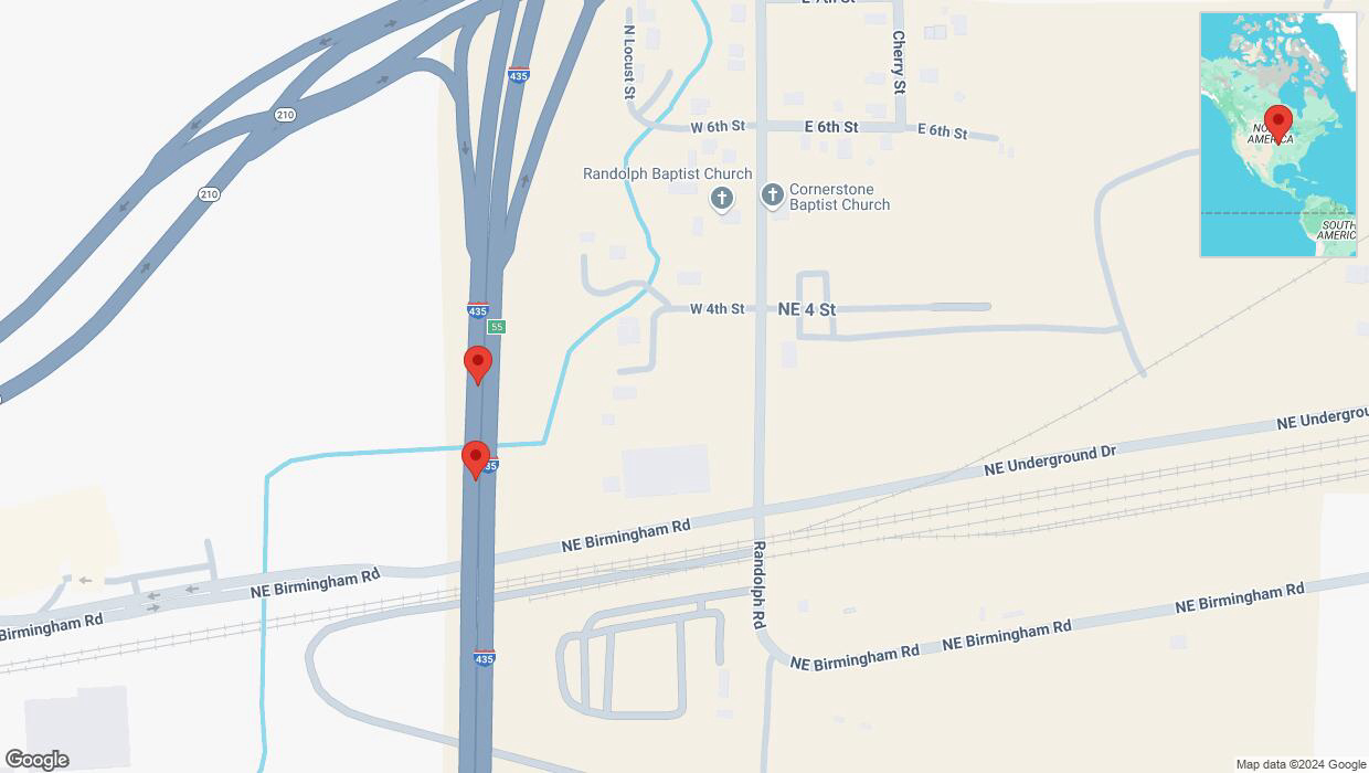 A detailed map that shows the affected road due to 'Broken down vehicle on southbound I-435 in Randolph' on December 30th at 9:35 p.m.
