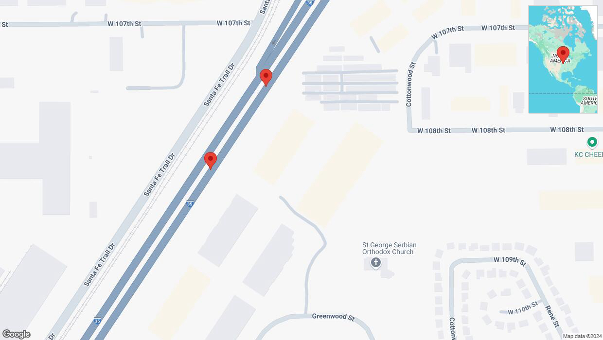 A detailed map that shows the affected road due to 'Broken down vehicle on eastbound I-35 in Lenexa' on December 31st at 1:52 p.m.