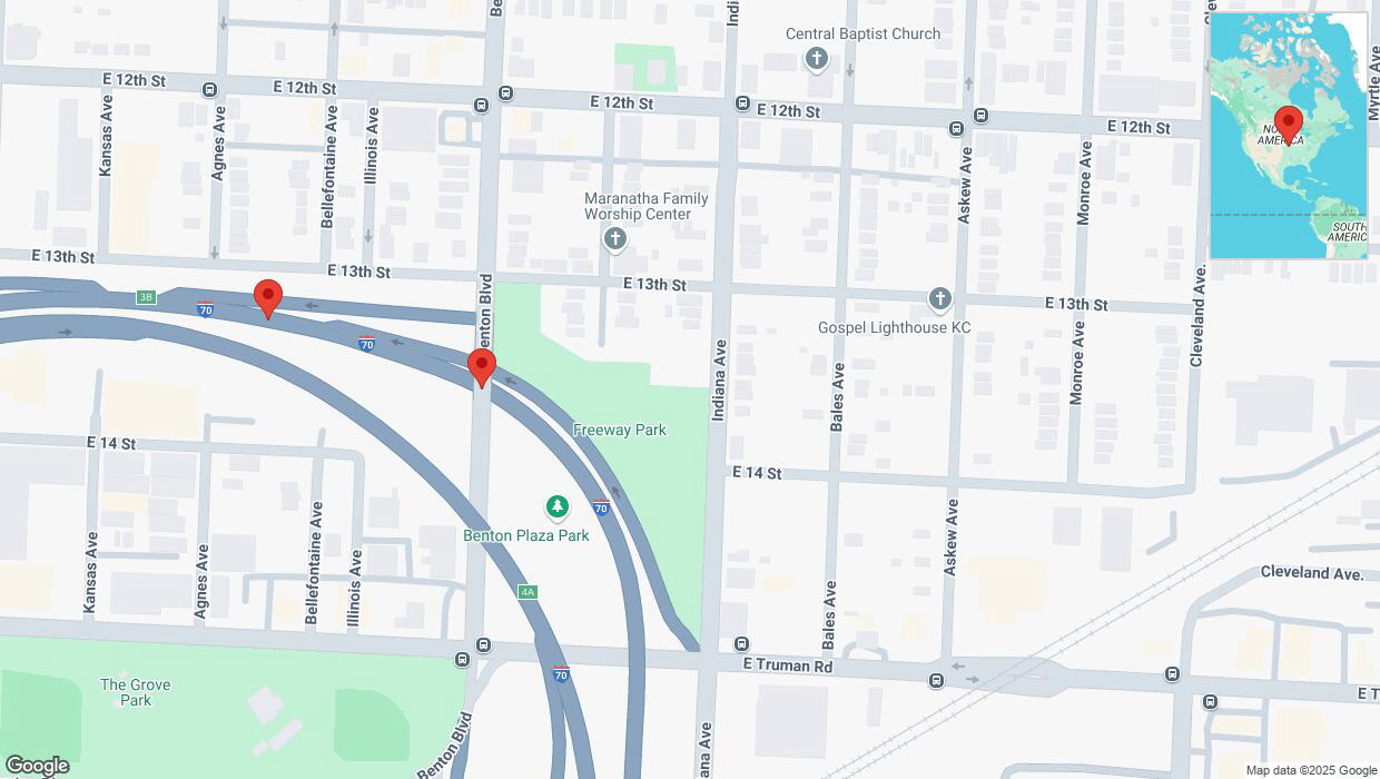 A detailed map that shows the affected road due to 'Broken down vehicle on westbound I-70 in Kansas City' on December 31st at 11:26 p.m.