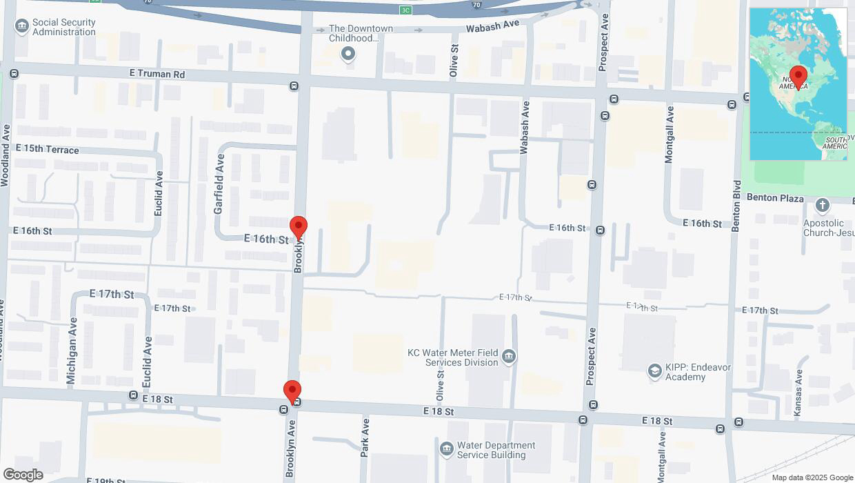 A detailed map that shows the affected road due to 'East 16th Street closed in Kansas City' on January 3rd at 12:28 p.m.