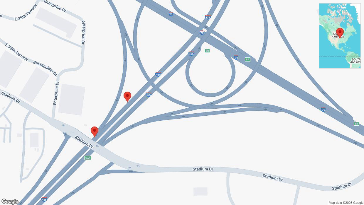 A detailed map that shows the affected road due to 'Broken down vehicle on southbound I-435 in Kansas City' on January 3rd at 2:23 p.m.