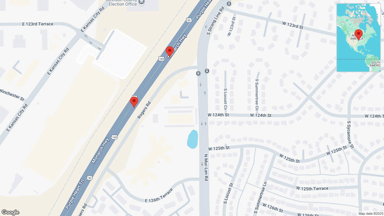 A detailed map that shows the affected road due to 'Broken down vehicle on eastbound I-35 in Olathe' on January 3rd at 6:26 p.m.