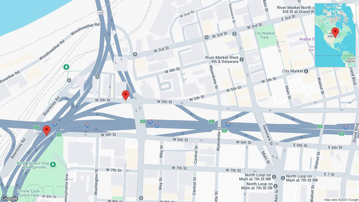 A detailed map that shows the affected road due to 'West 5th Street: bridge closed from West Fifth Street to I-35 South' on January 4th at 5:47 p.m.