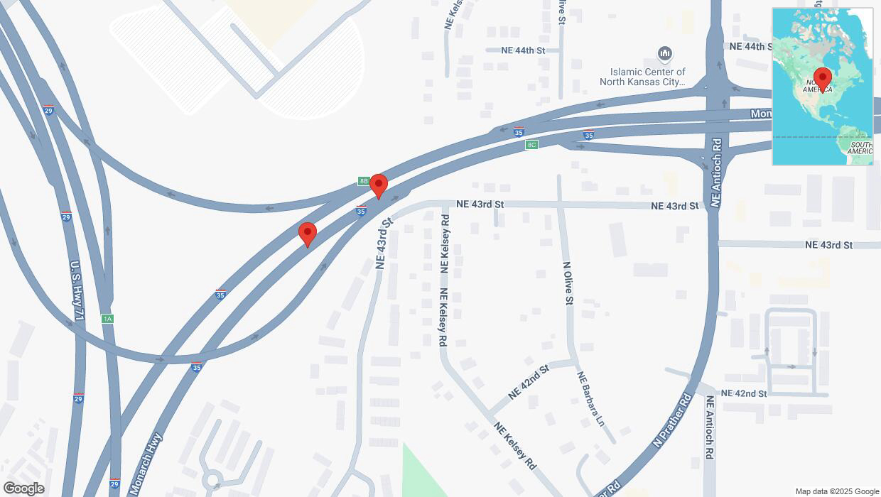 A detailed map that shows the affected road due to 'I-35 North temporarily closed in Kansas City' on January 4th at 5:47 p.m.