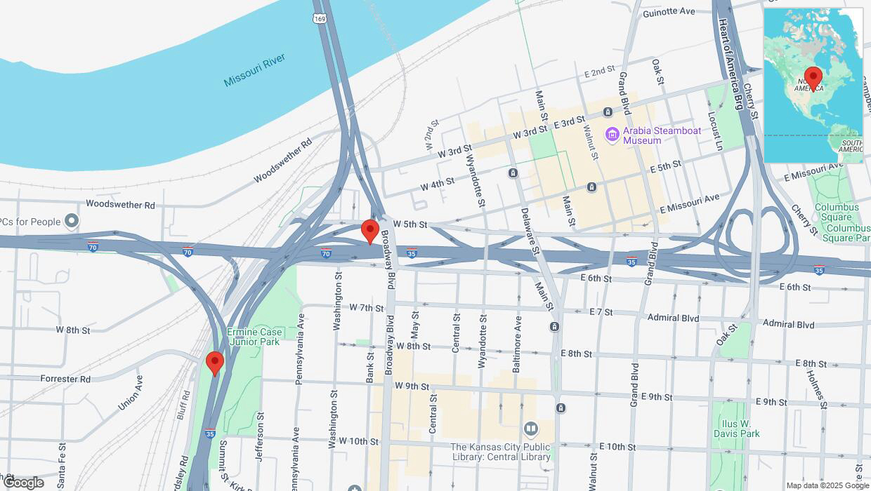 A detailed map that shows the affected road due to 'Heavy snowfall on southbound I-35 South in Kansas City' on January 5th at 8:56 a.m.
