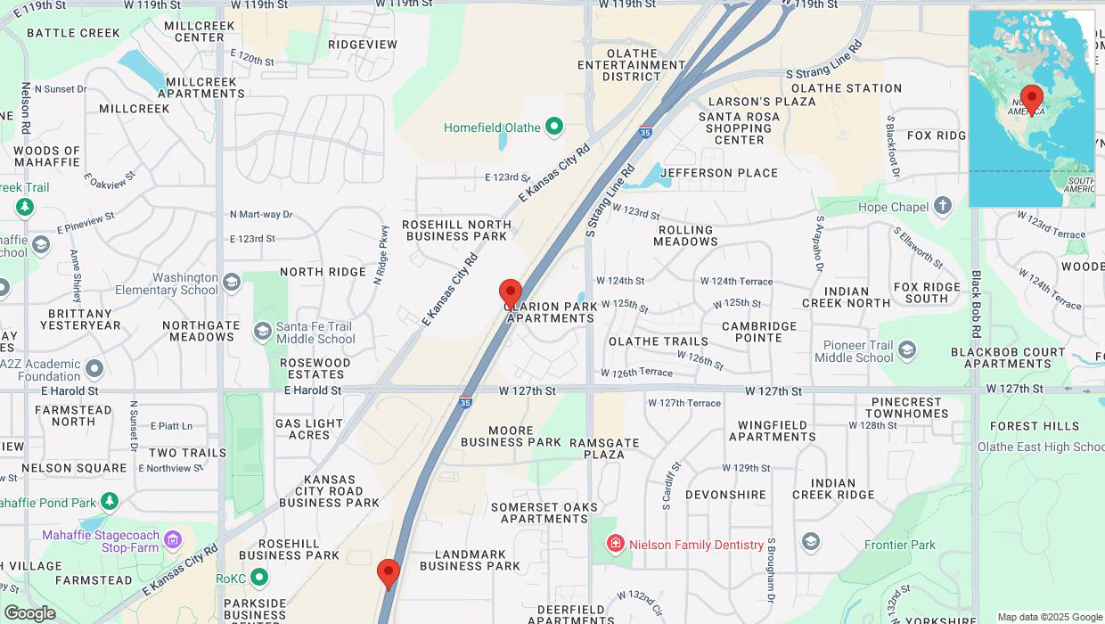 A detailed map that shows the affected road due to 'Traffic allert issued due to sleet on westbound I-35 in Olathe' on January 5th at 8:50 a.m.