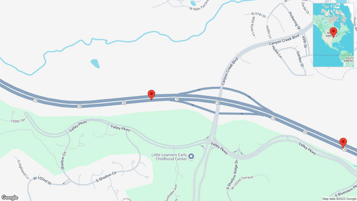 A detailed map that shows the affected road due to 'Heavy snowfall on eastbound K-10 in Lenexa' on January 5th at 7:02 p.m.