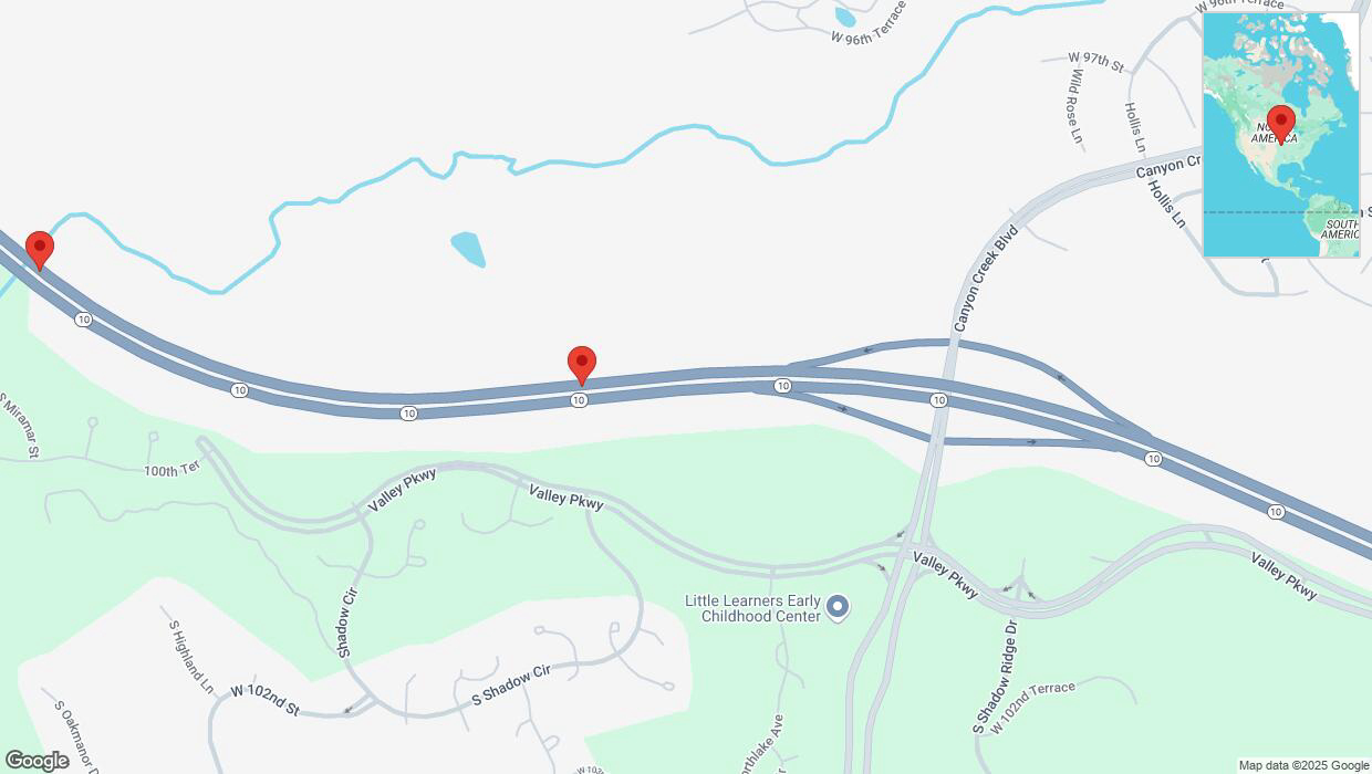 A detailed map that shows the affected road due to 'Heavy snowfall on westbound K-10 in Lenexa' on January 5th at 7:08 p.m.