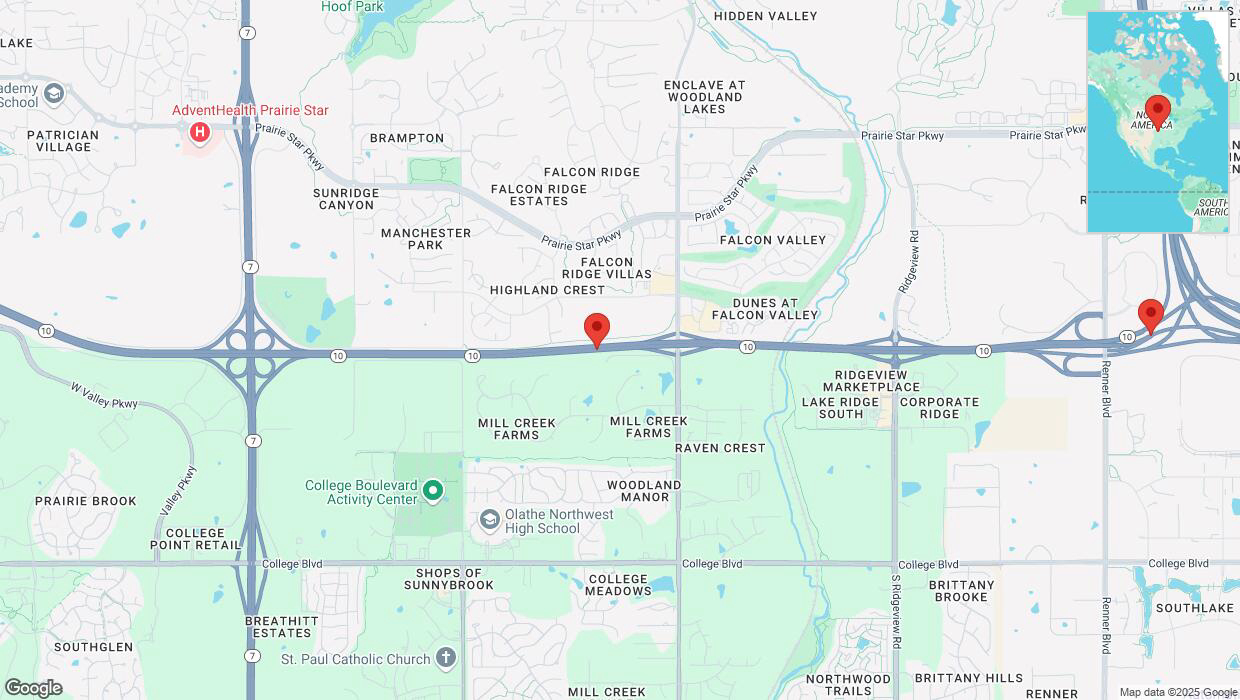 A detailed map that shows the affected road due to 'Heavy snowfall on eastbound K-10 in Olathe' on January 5th at 7:24 p.m.