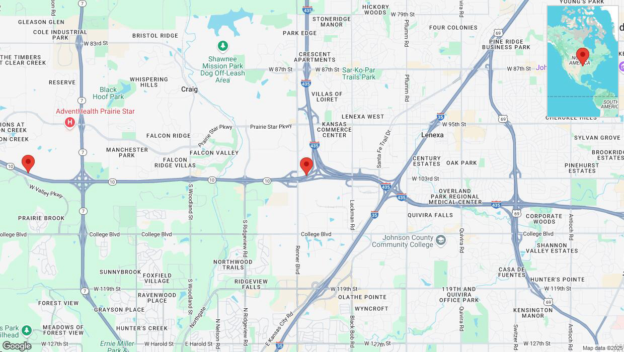 A detailed map that shows the affected road due to 'Heavy snowfall on westbound K-10 in Lenexa' on January 5th at 7:47 p.m.