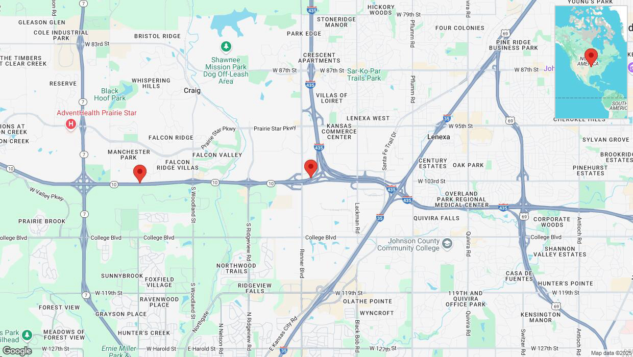 A detailed map that shows the affected road due to 'Heavy snowfall on westbound K-10 in Lenexa' on January 5th at 8:41 p.m.