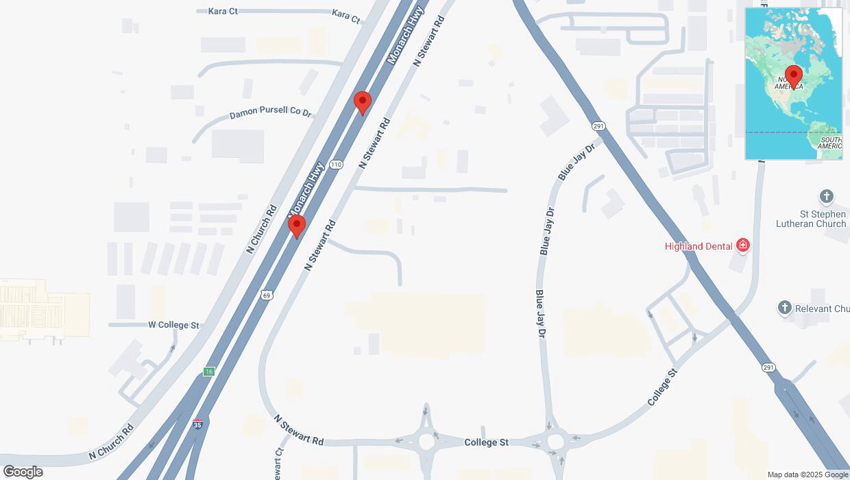 A detailed map that shows the affected road due to 'Broken down vehicle on northbound I-35 in Liberty' on January 6th at 2:50 p.m.