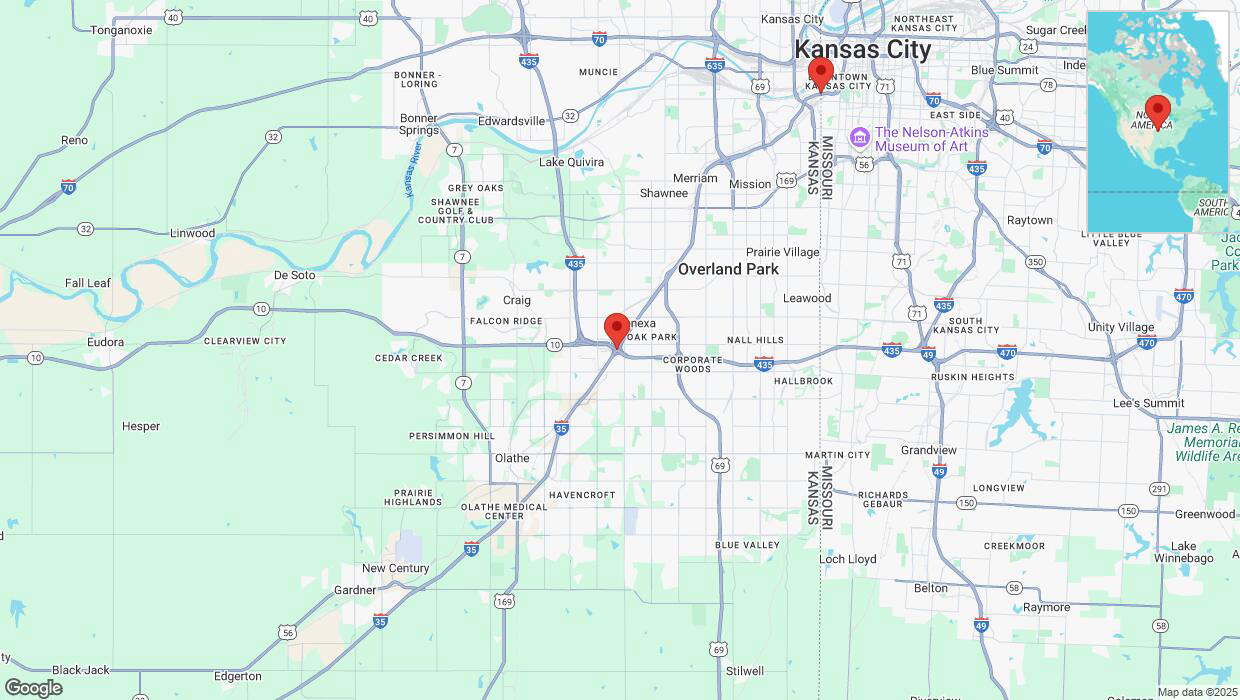 A detailed map that shows the affected road due to 'Right lane on I-35 closed in Lenexa' on January 6th at 5:38 p.m.