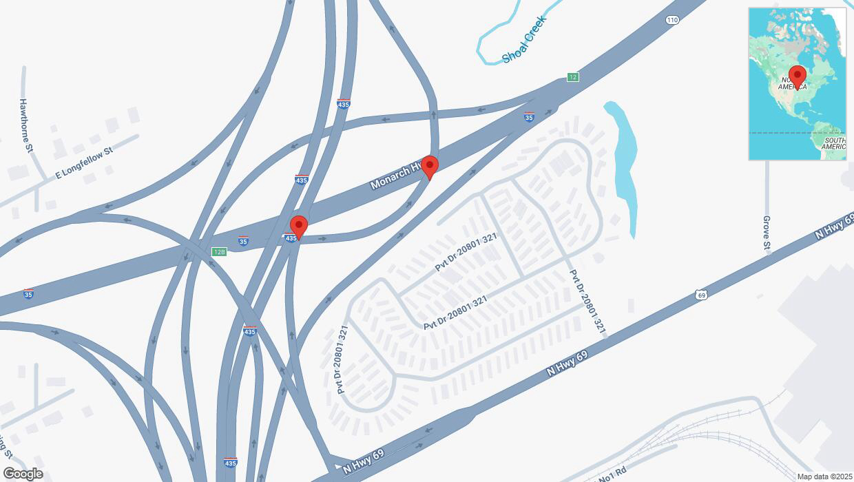 A detailed map that shows the affected road due to 'Interstate 435 closed in Claycomo' on January 7th at 5:38 p.m.