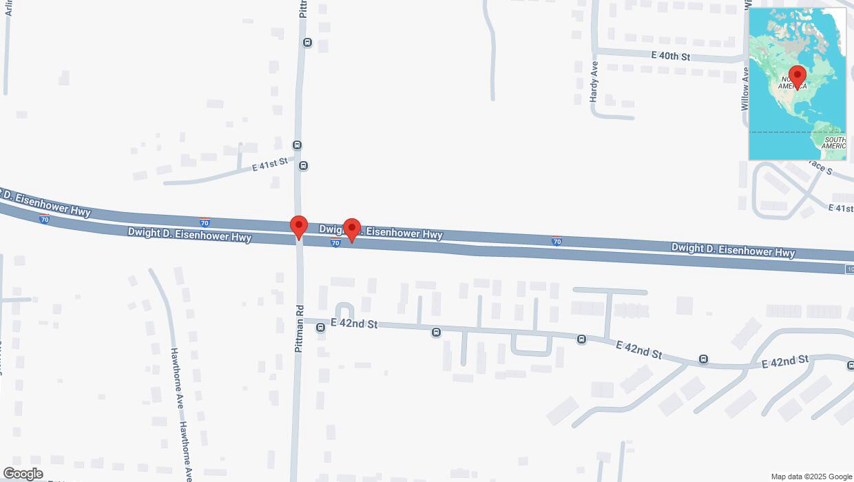 A detailed map that shows the affected road due to 'Broken down vehicle on eastbound I-70 in Kansas City' on January 8th at 7:03 p.m.