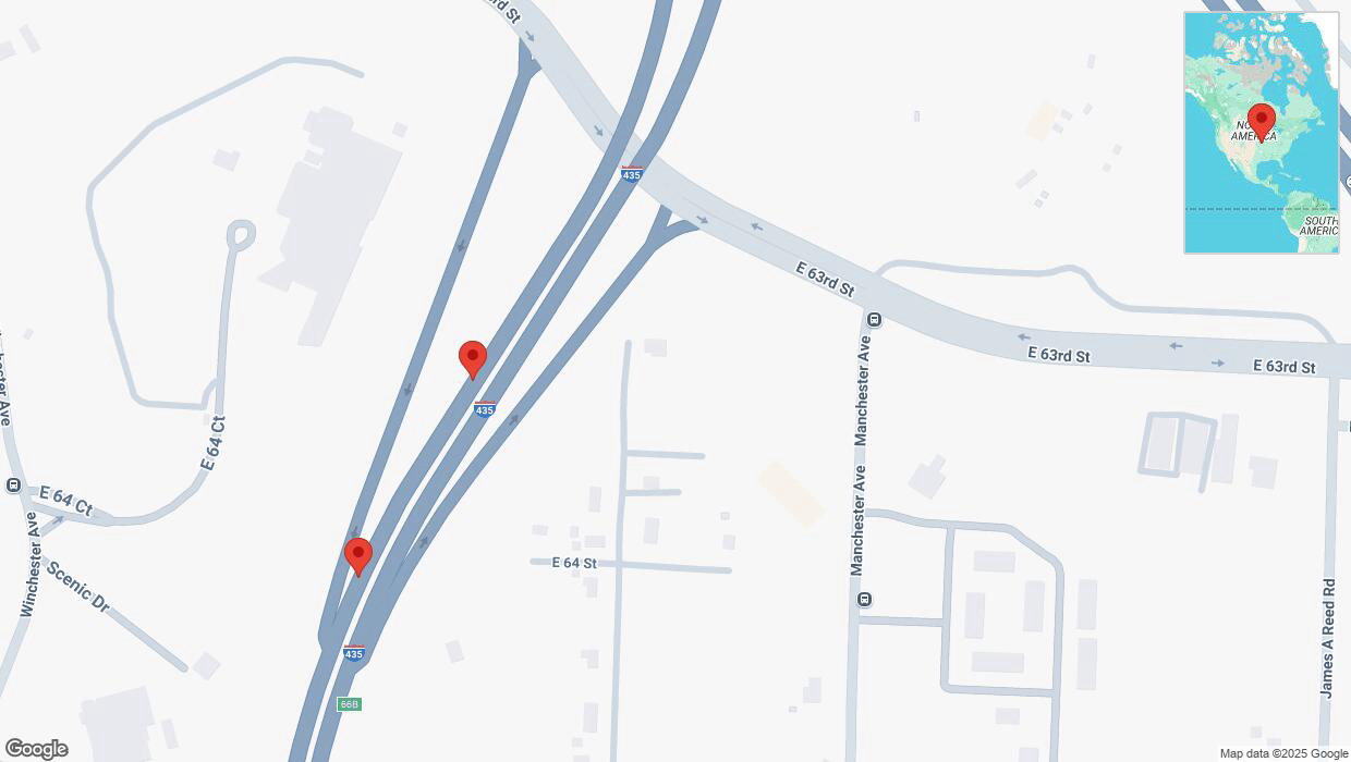 A detailed map that shows the affected road due to 'Broken down vehicle on southbound I-435 in Kansas City' on January 12th at 4:11 p.m.