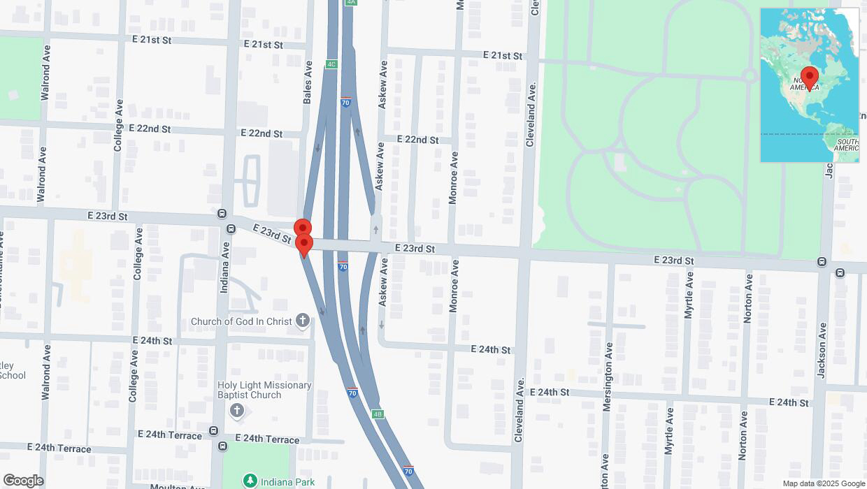 A detailed map that shows the affected road due to 'Broken down vehicle on East 23rd Street in Kansas City' on January 8th at 10:32 p.m.