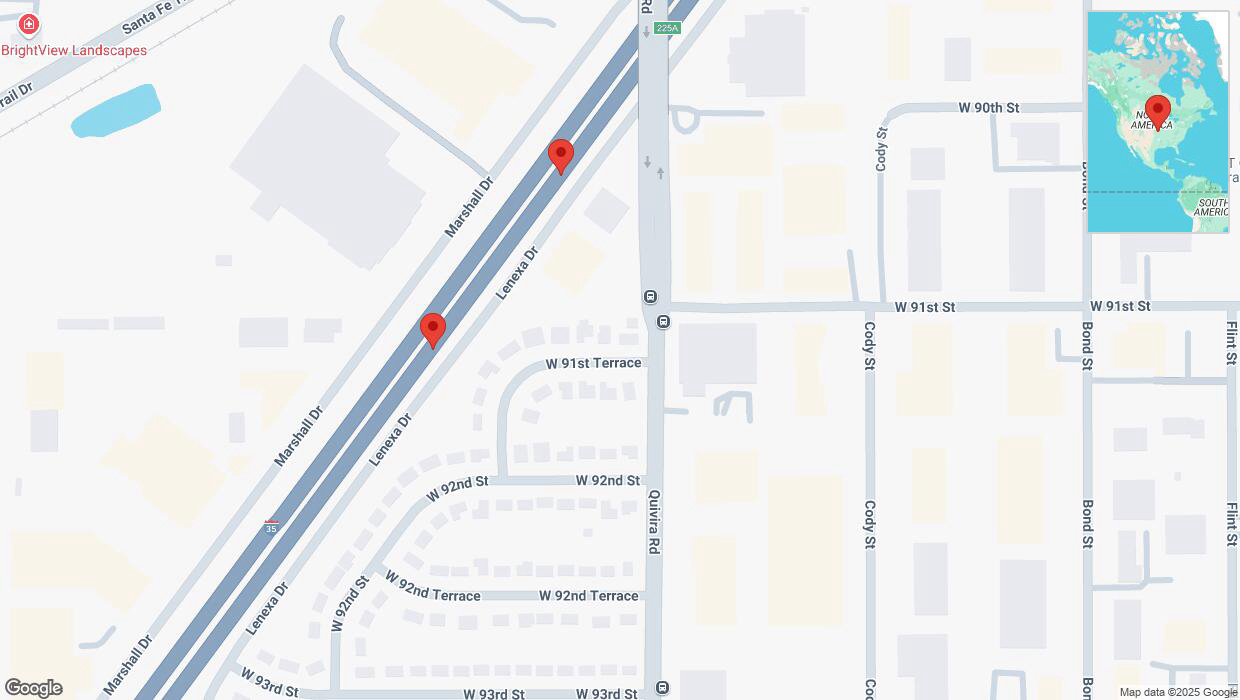 A detailed map that shows the affected road due to 'Broken down vehicle on eastbound I-35 in Lenexa' on January 8th at 8:03 p.m.