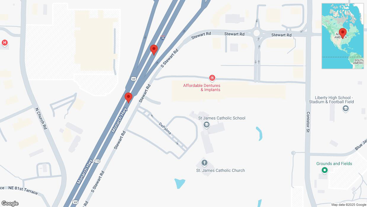 A detailed map that shows the affected road due to 'I-35 closed in Liberty' on January 8th at 10:03 p.m.