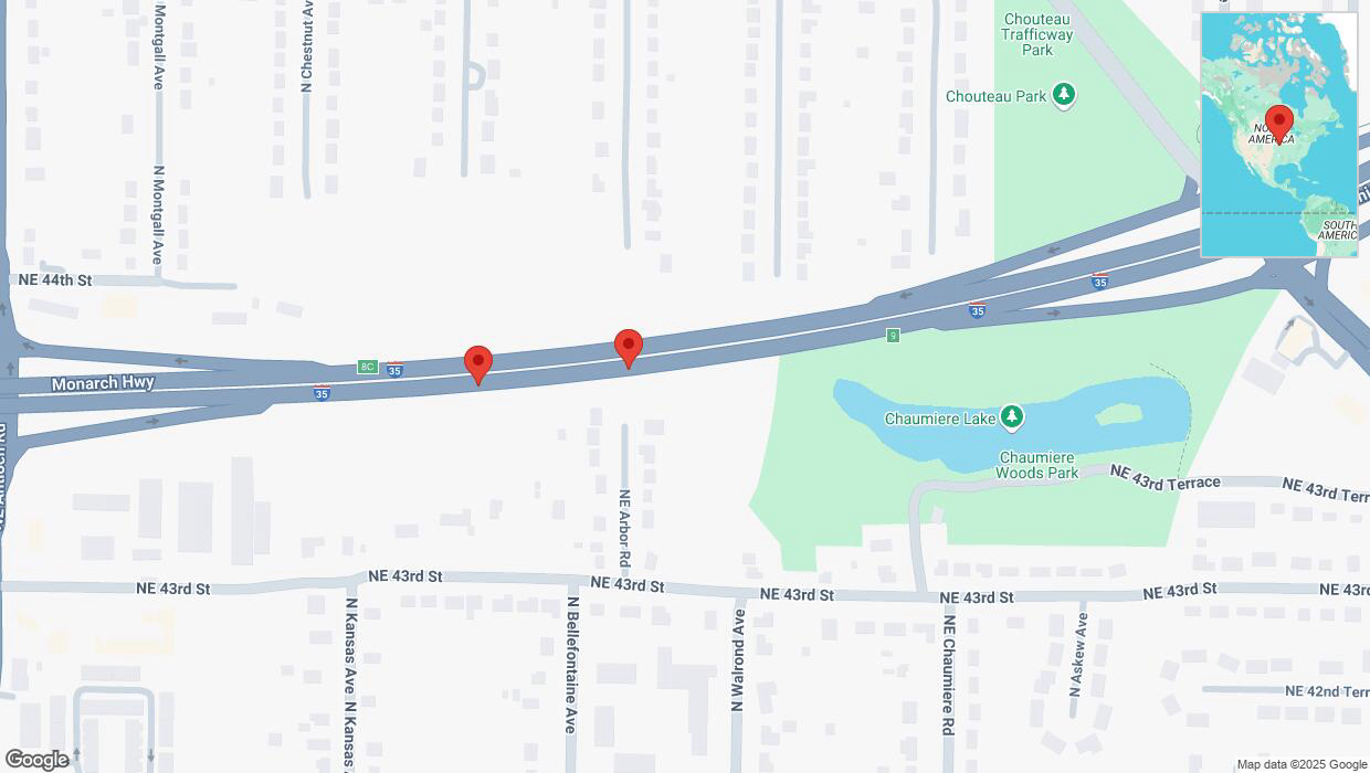 A detailed map that shows the affected road due to 'Broken down vehicle on northbound I-35 in Kansas City' on January 10th at 9:38 p.m.