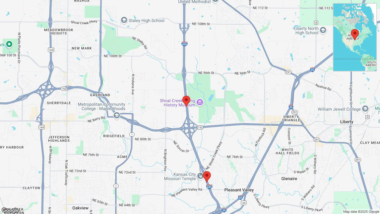 A detailed map that shows the affected road due to 'Heavy snowfall on southbound I-435 in Kansas City' on January 9th at 10:44 p.m.
