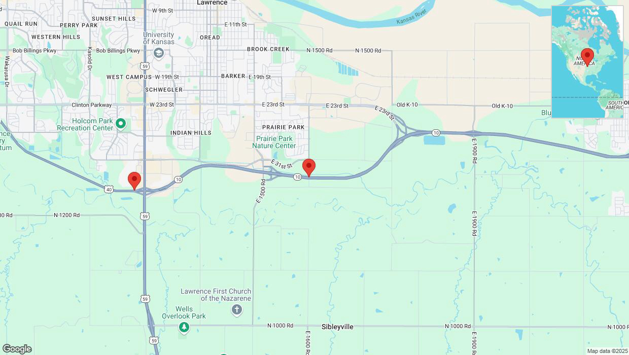 A detailed map that shows the affected road due to 'Heavy snowfall on westbound K-10 in Lawrence' on January 9th at 11:01 p.m.
