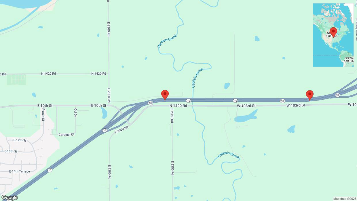 A detailed map that shows the affected road due to 'Heavy snowfall on eastbound K-10 in Eudora' on January 9th at 11:07 p.m.