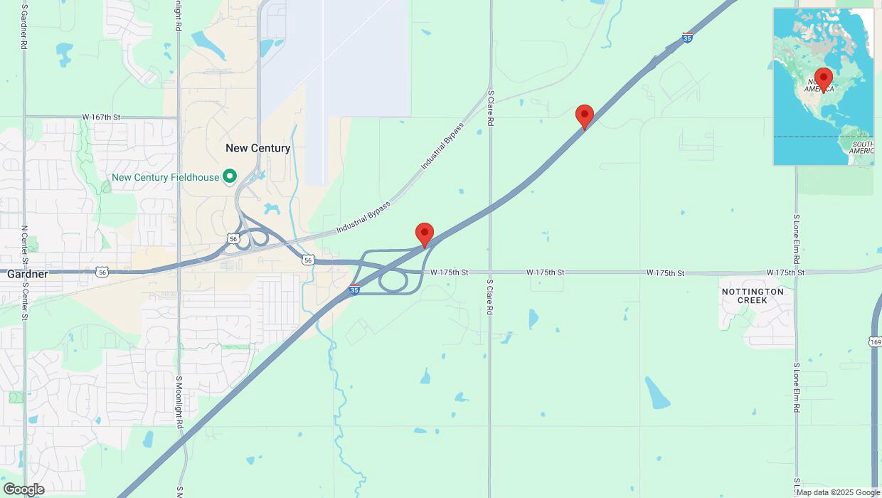 A detailed map that shows the affected road due to 'Heavy snowfall on eastbound I-35 in Gardner' on January 9th at 11:41 p.m.