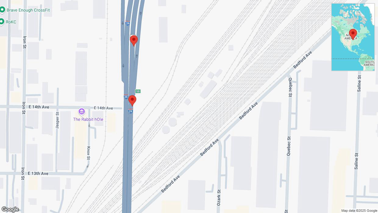 A detailed map that shows the affected road due to 'Broken down vehicle on northbound I-29/I-35 in North Kansas City' on January 10th at 5:36 p.m.