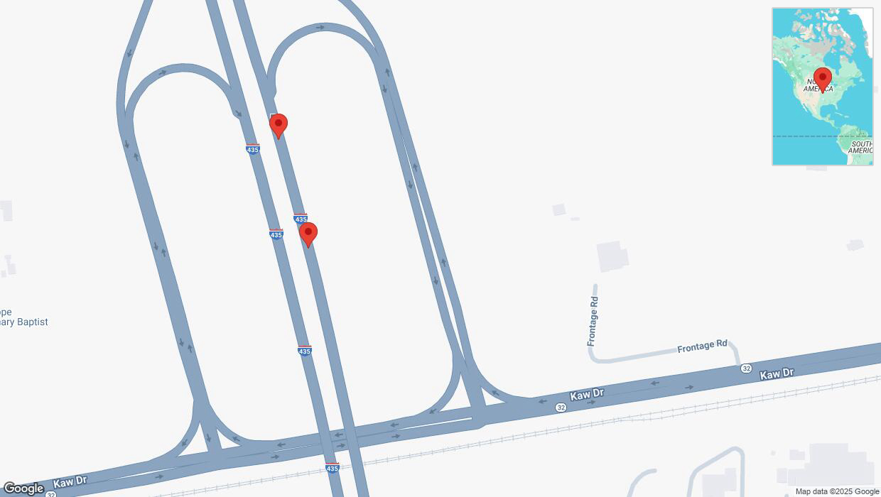 A detailed map that shows the affected road due to 'Crash update: I-435' on January 11th at 1:08 p.m.