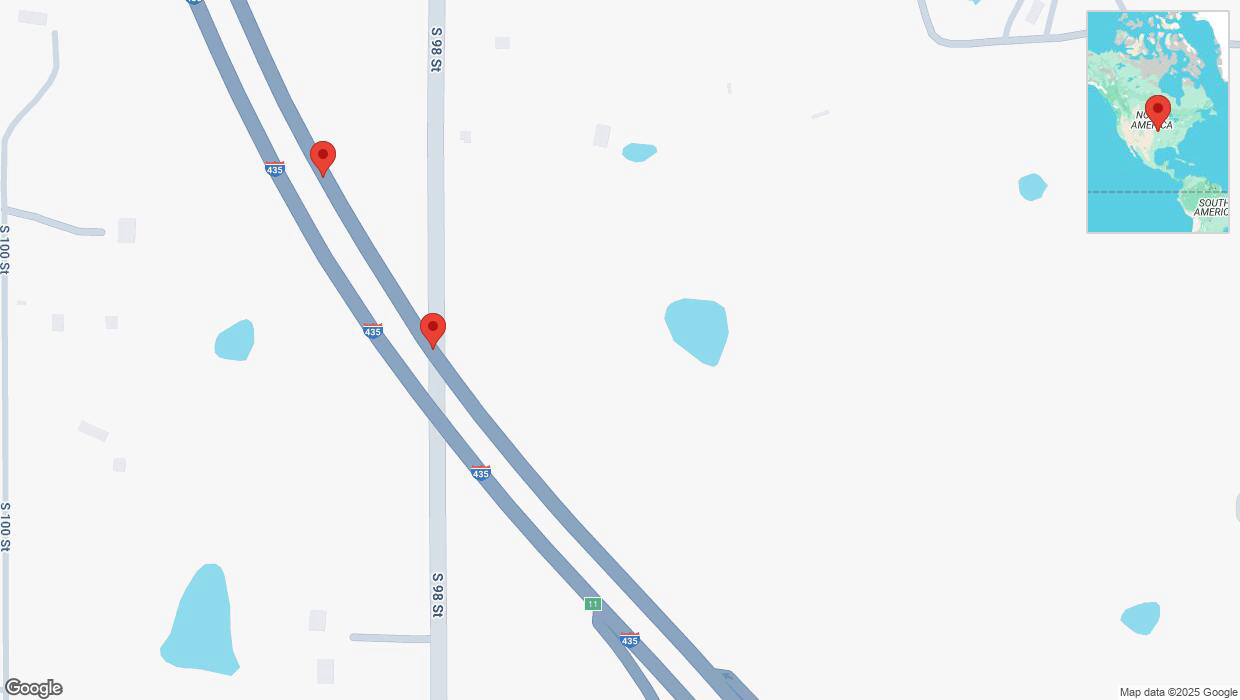 A detailed map that shows the affected road due to 'Broken down vehicle on northbound I-435 in Edwardsville' on January 11th at 11:13 p.m.