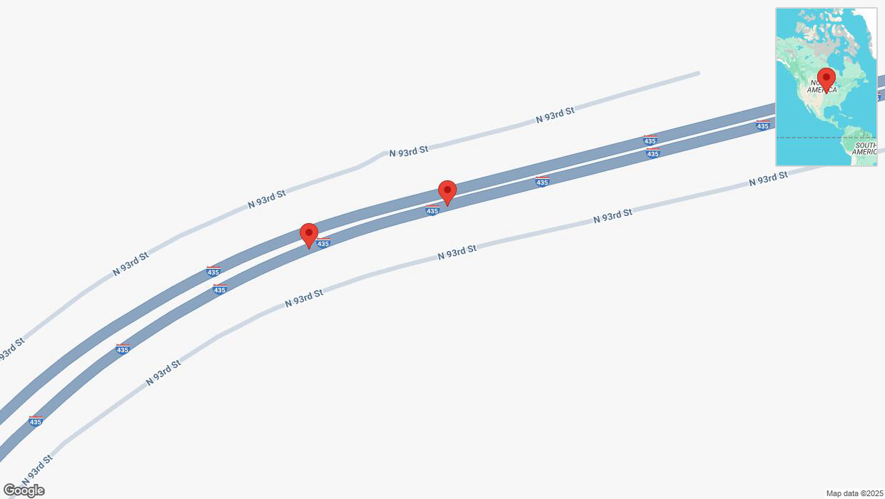 A detailed map that shows the affected road due to 'Warning: Crash on northbound I-435 in Kansas City' on January 11th at 11:49 p.m.
