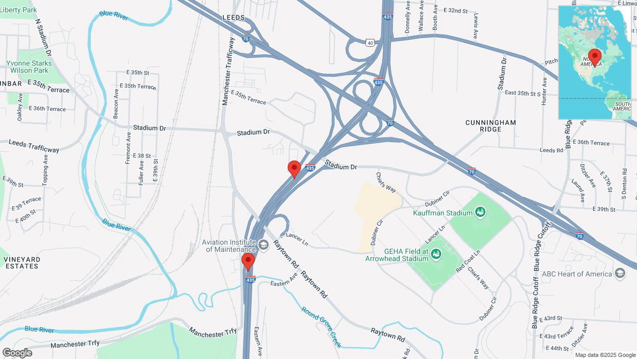 A detailed map that shows the affected road due to 'Broken down vehicle on southbound I-435 in Kansas City' on January 12th at 12:15 p.m.