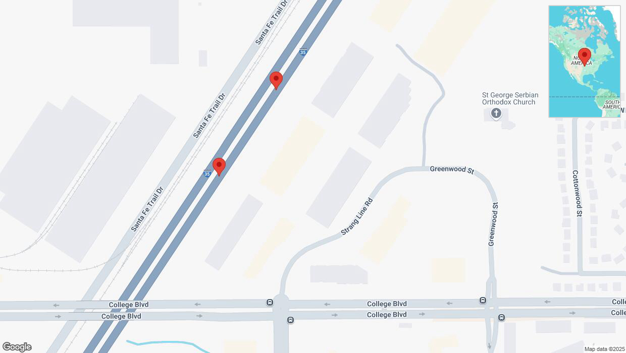 A detailed map that shows the affected road due to 'Crash reported on eastbound I-35 in Lenexa' on January 13th at 3:24 p.m.