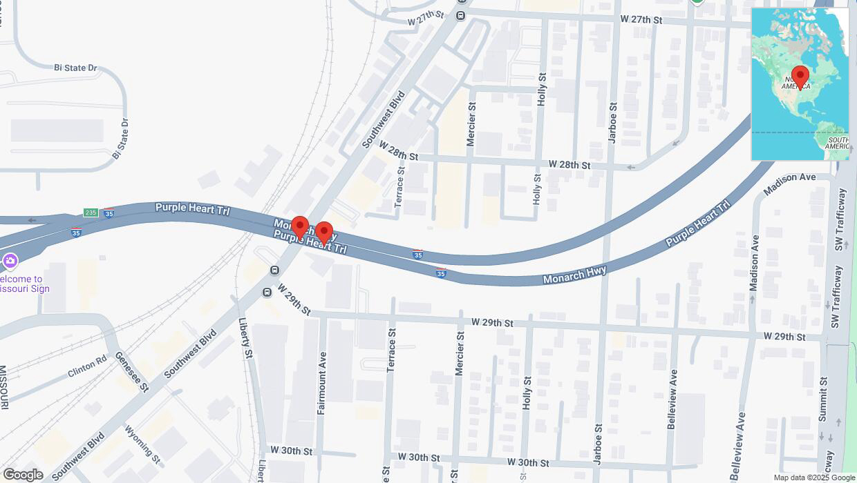 A detailed map that shows the affected road due to 'Broken down vehicle on northbound I-35 in Kansas City' on January 13th at 5:56 p.m.